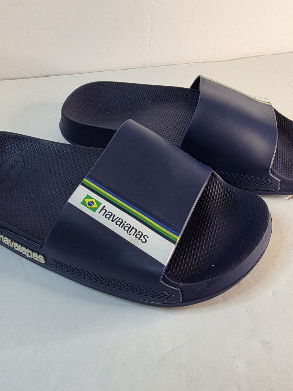 Havaianas Navy Slide Sandals with Brazil Flag Accent